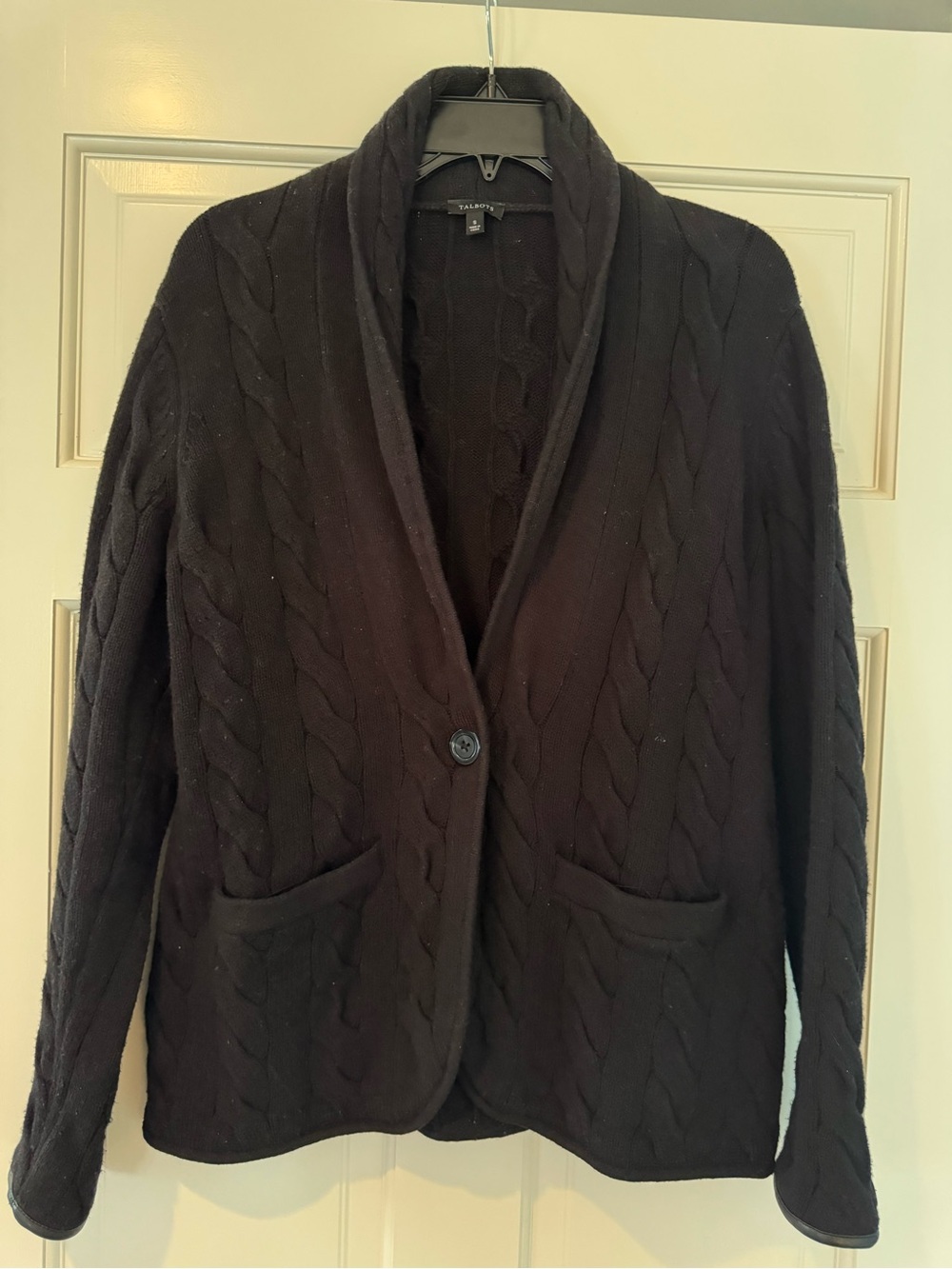 Talbots Black Cable-Knit Shawl Collar Cardigan